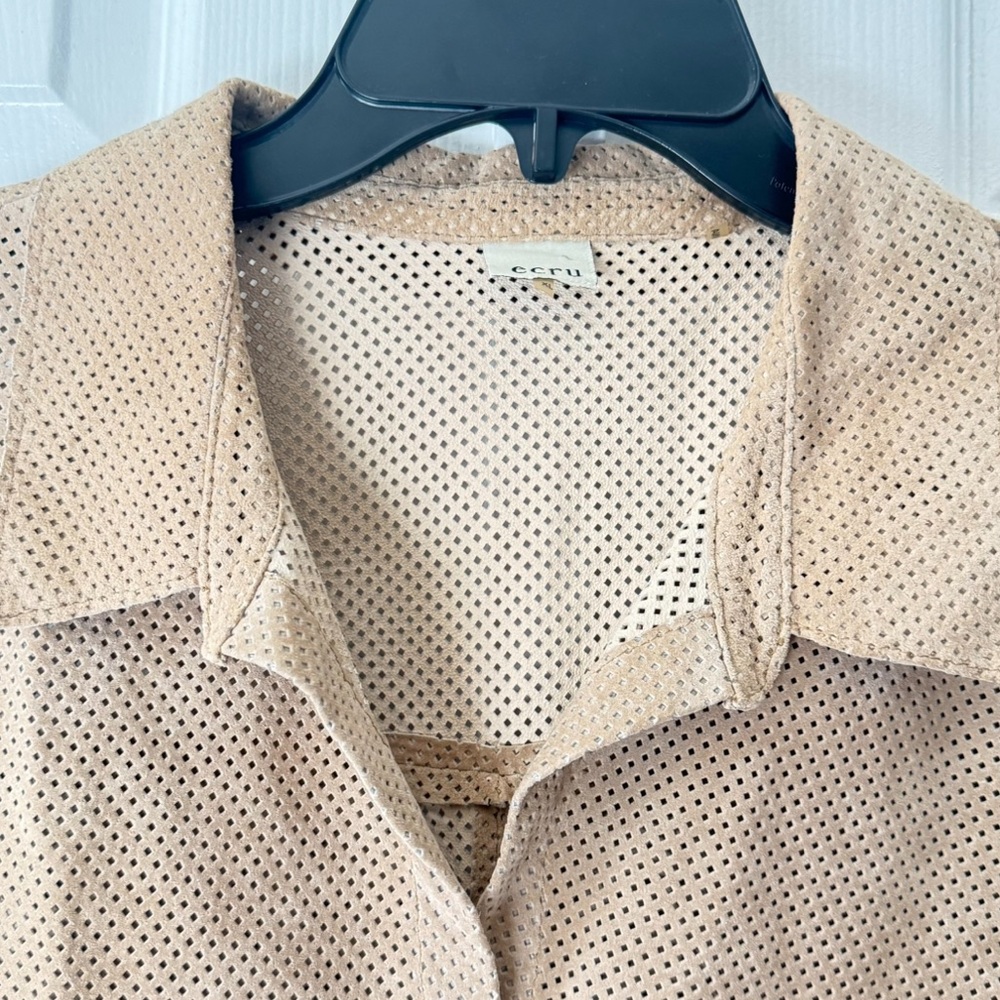 Ecru Suede Leather Jacket size XL - Picture 4 of 9